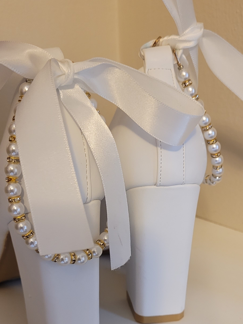 Bridal White Pearl-block Heel - Elegant Women’s - Picture 5 of 5